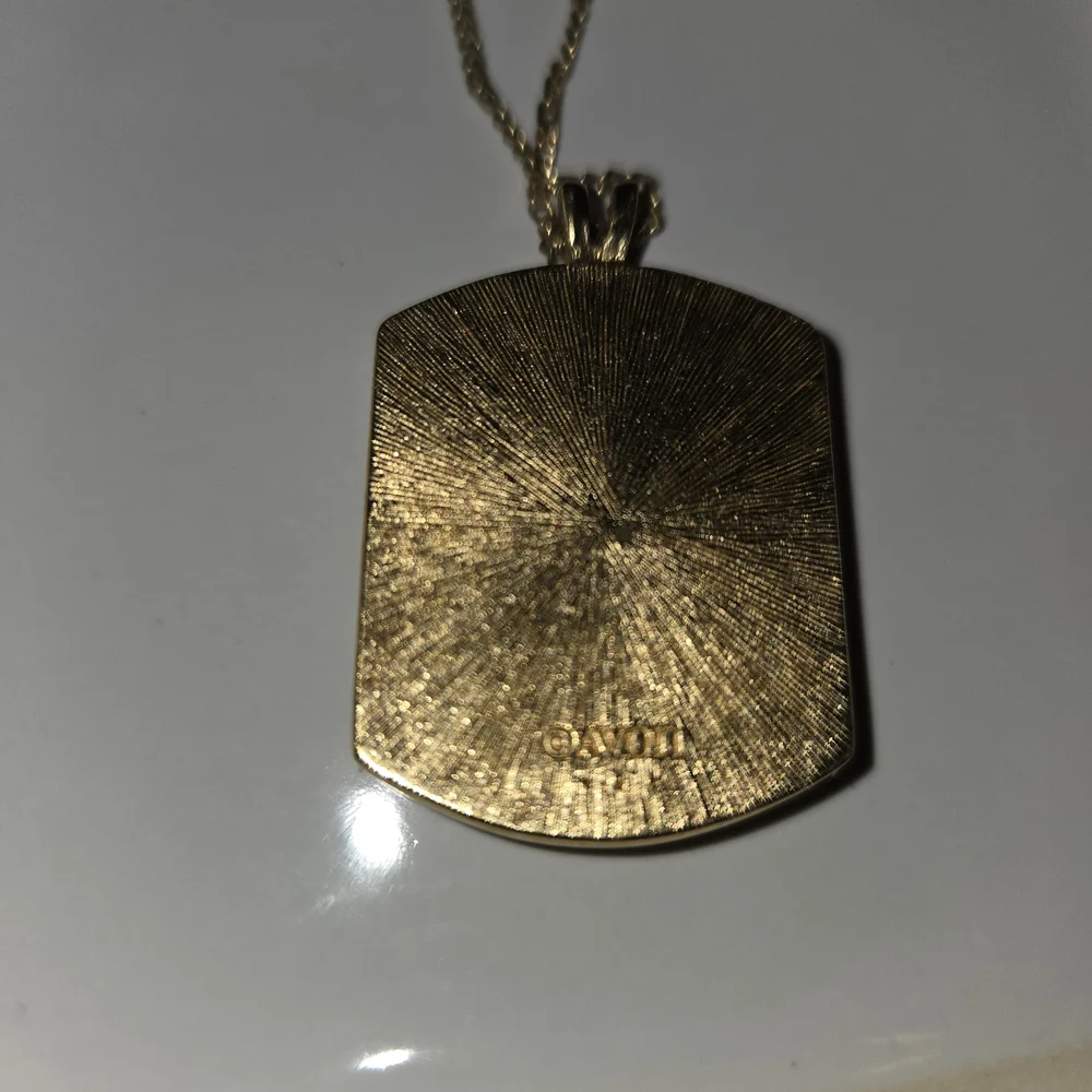 Avon Gold Tone Pendant Necklace with Yellow Floral Ceramic Tile